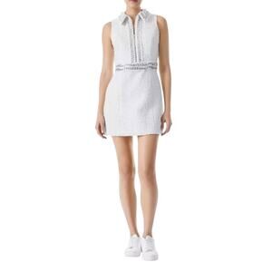 Alice + Olivia Ellis Tweed Mini Dress White Silver Chain Trim Size 4